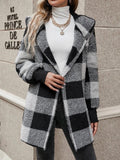 Plaid Urban Pocket Stitching Hooded Jacket