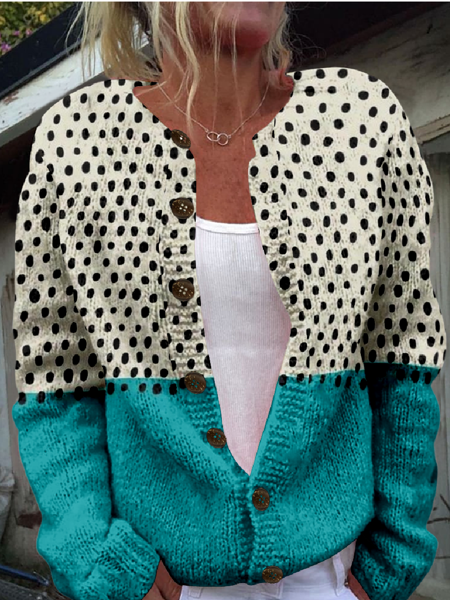 Women 3D Printing Casual Spring/Fall Knitted Micro-Elasticity Loose Long Sleeve Crew Neck H-Line Cardigans