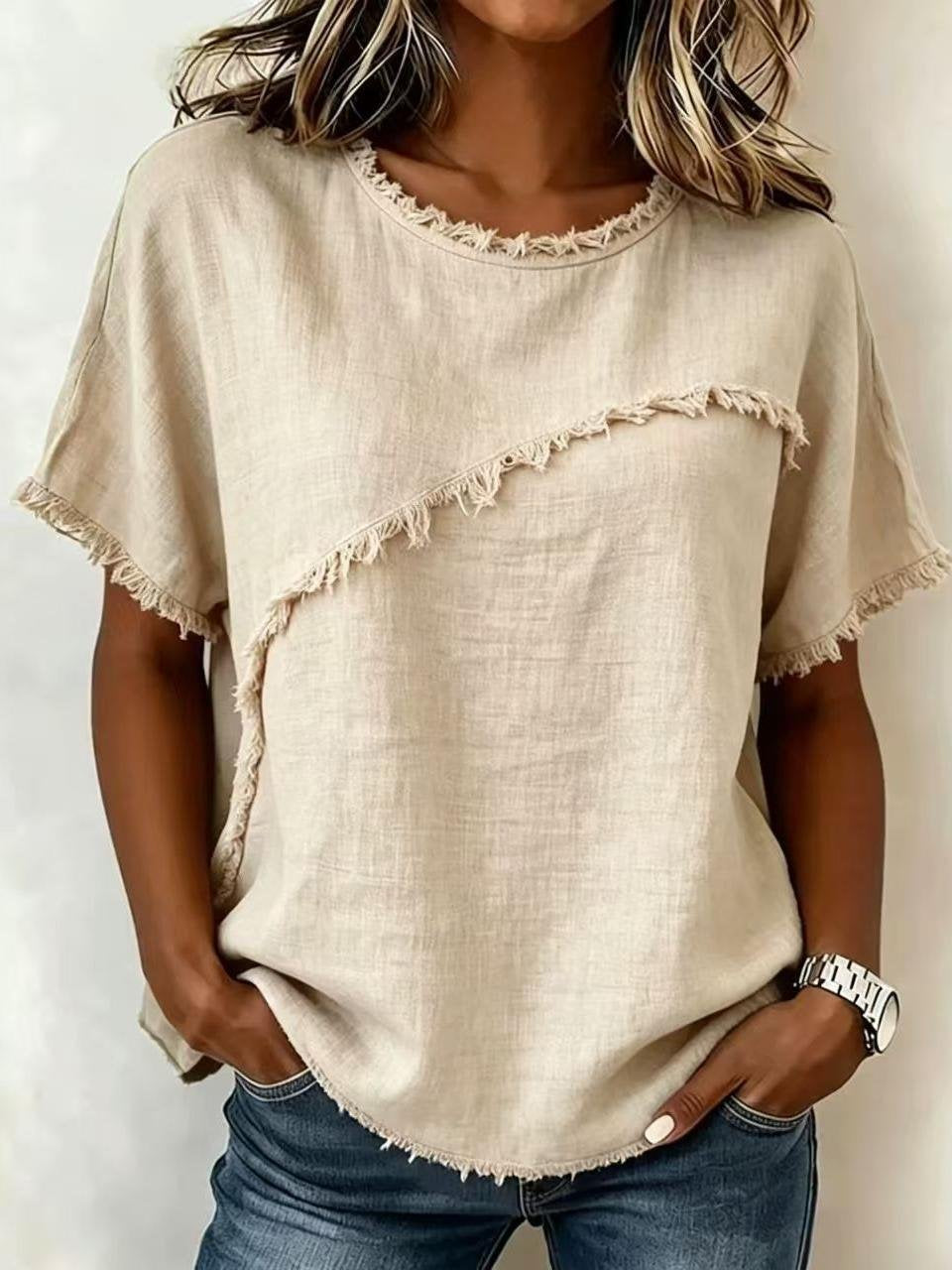 Loose Crew Neck Plain Elegant T-Shirt