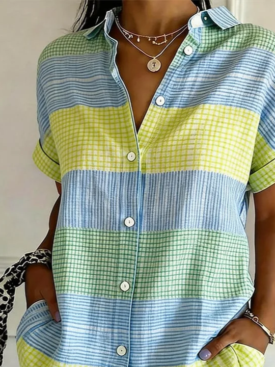Women's Short Sleeve Shirt Summer As Picture Plaid Printing Shirt Collar Daily Going Out Casual Top