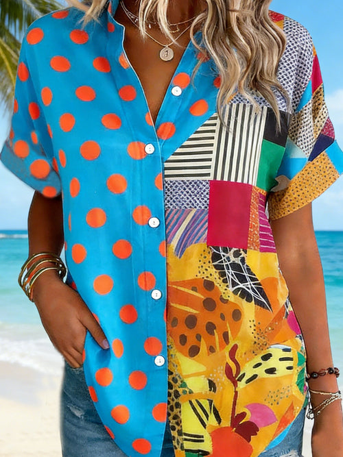 3D Printing Shawl Collar Casual Colorblock Summer Going Out Casual Shirt