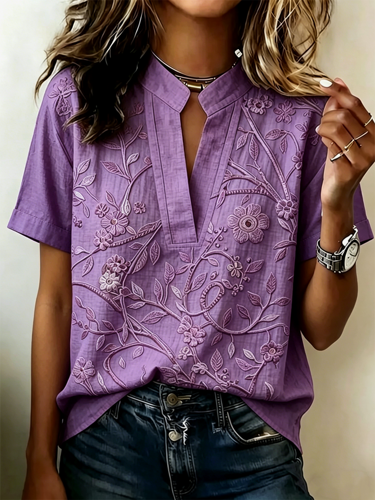 V Neck Loose Vintage Floral Blouse