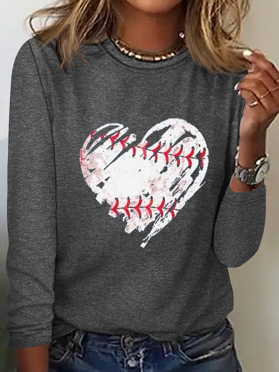 Baseball Shirts Women Game Day Shirt Baseball Heart Graphic Regular Fit Casual Long Sleeve Shirt
