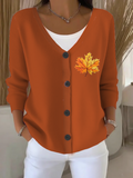 Women's Maple Leaf Fall Casual Long Sleeve Button Cardigan