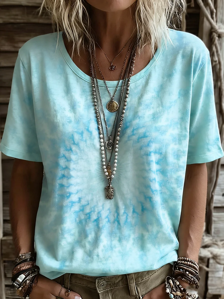 Women's Short Sleeve T-shirt Summer Pink Abstract Printing Jersey Crew Neck Daily Going Out Casual Top