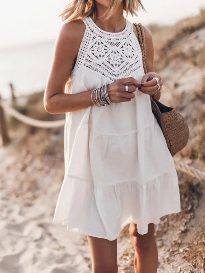 Others Plain Cotton-Blend Boho Dress