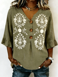 Vintage Floral Others Cotton And Linen Shirt