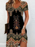 Women's Floral Print Casual V-Neck Short Sleeve Dress