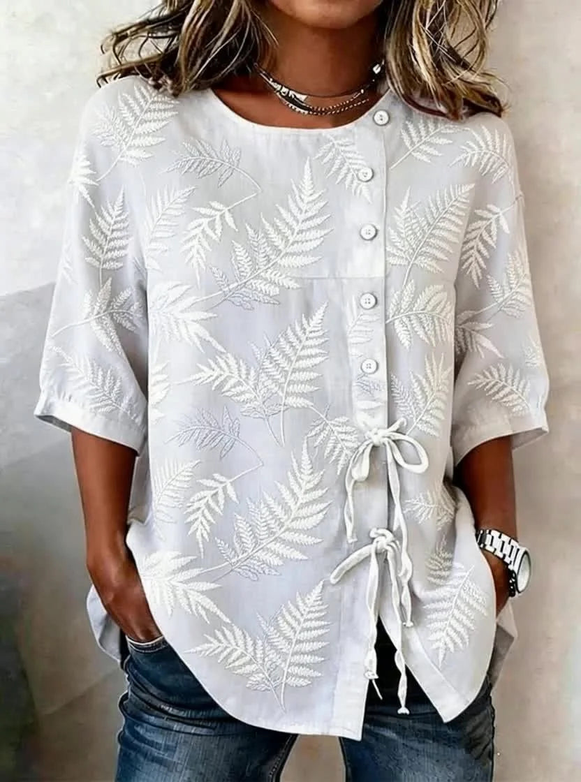 Vintage Floral Loose Linen Blend Blouse