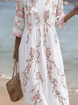 Others Vintage Loose 3D Printing Dress With No