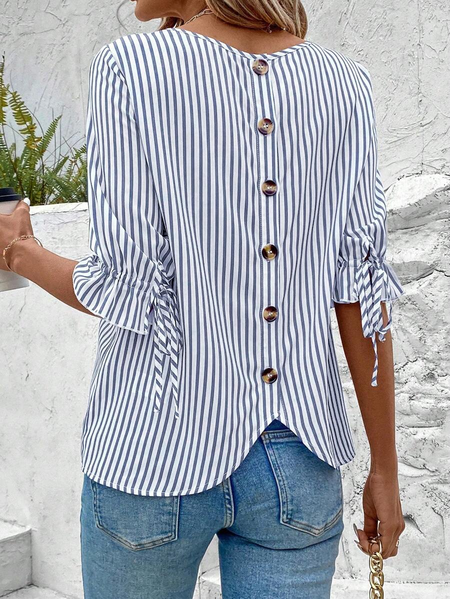 Simple Crew Neck Balloon Sleeve Blouse