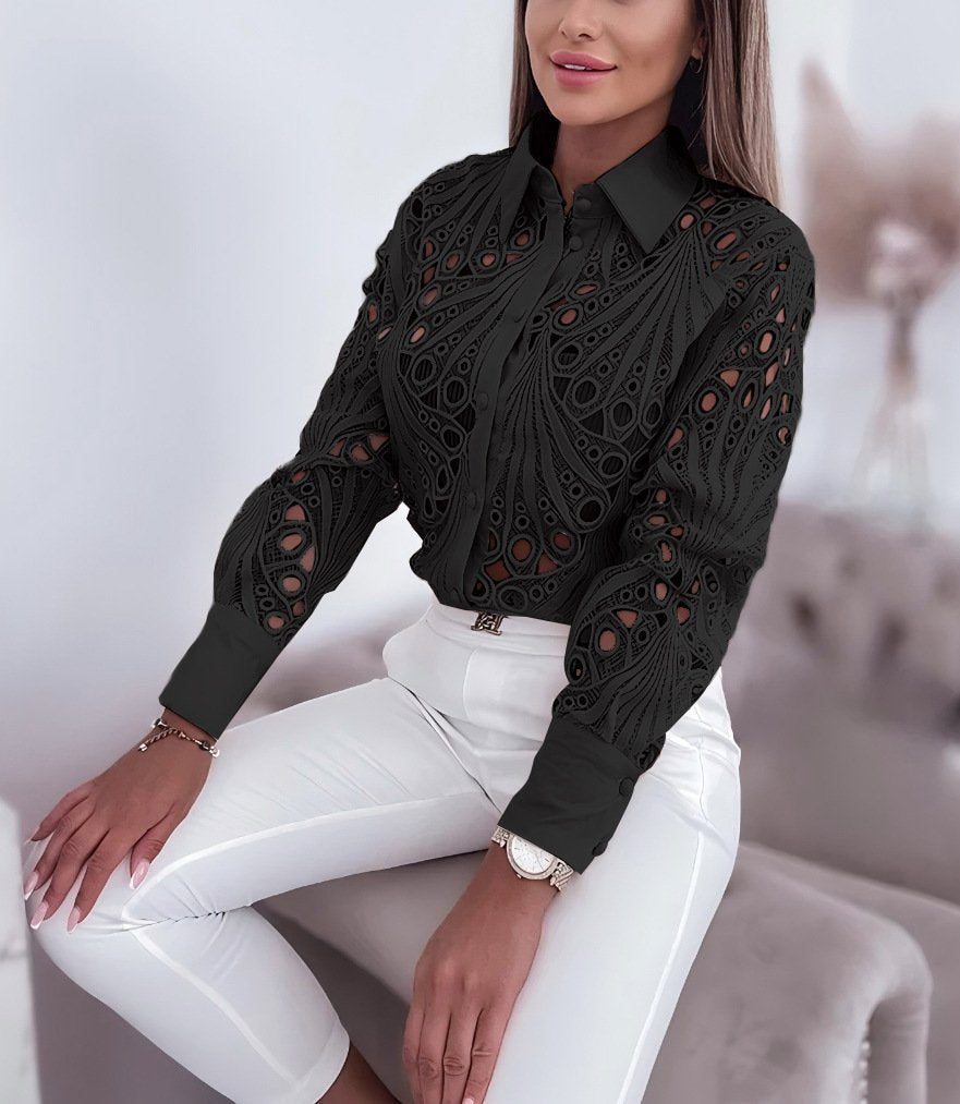 Plain Loose Elegant Shawl Collar Shirt