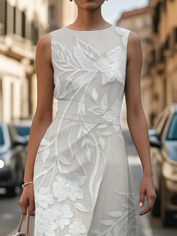 Women's Sleeveless Summer White Floral Printing Crew Neck Daily Going Out Vintage Maxi H-Line Shift Dress Dress