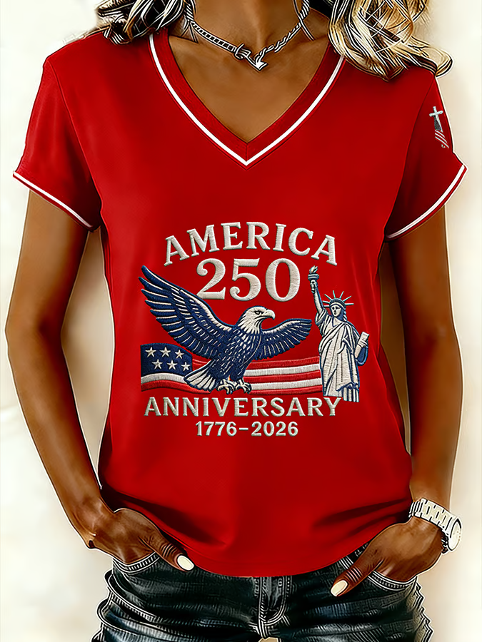 America Flag Casual V Neck Loose T-Shirt