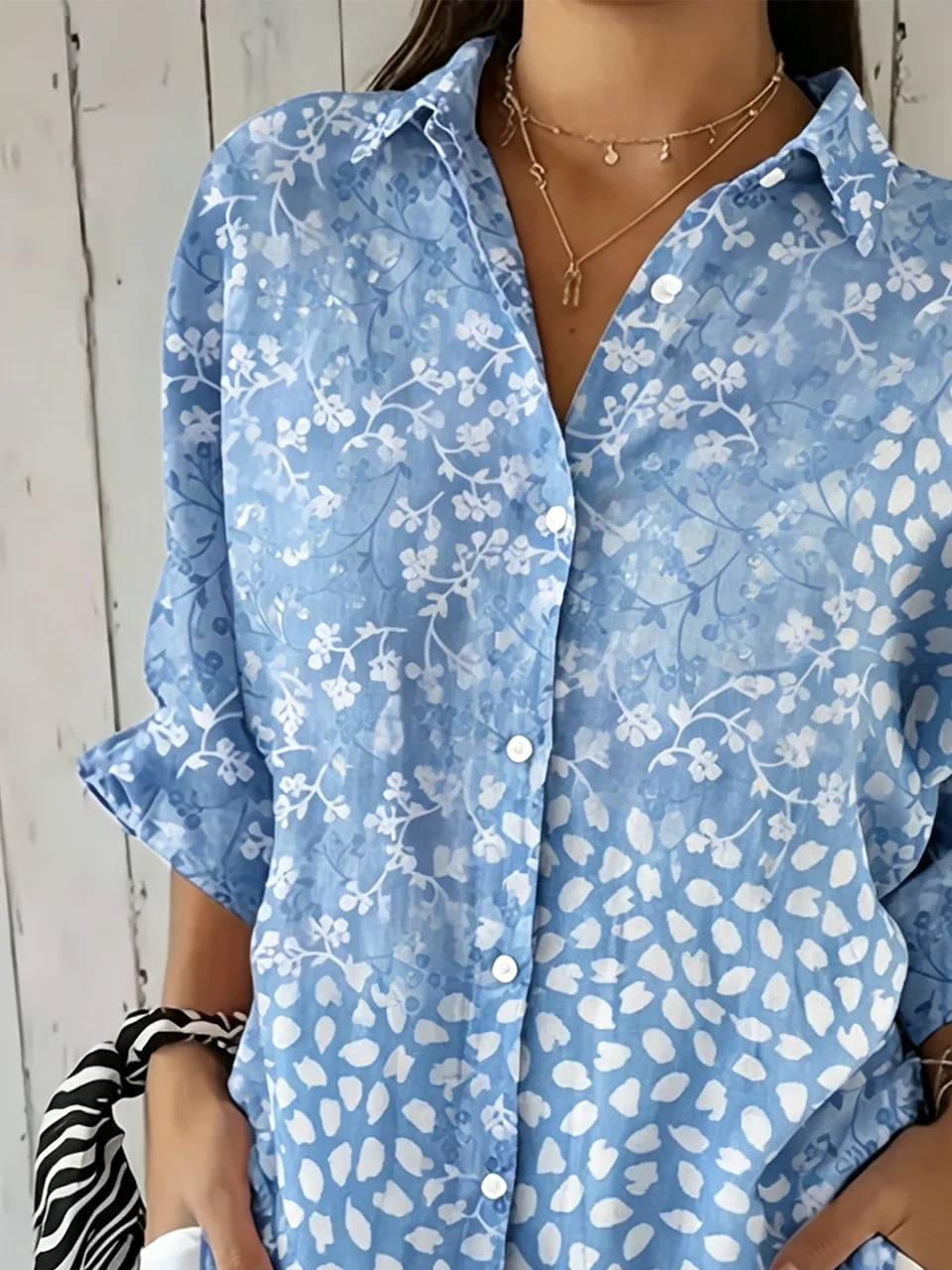 Women's Botanical Print Half-Sleeve Shirt