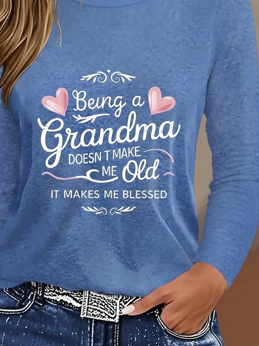 Women's Mother's Day Long Sleeve T-shirt Spring/Fall Blue Heart/Cordate Printing Jersey Crew Neck Daily Going Out Casual Top