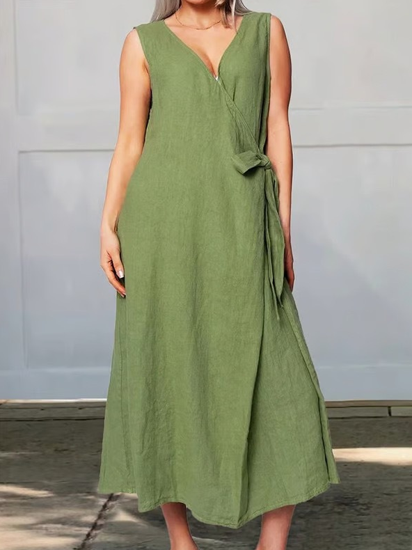 Casual Plain Cross Neck Midi Dress