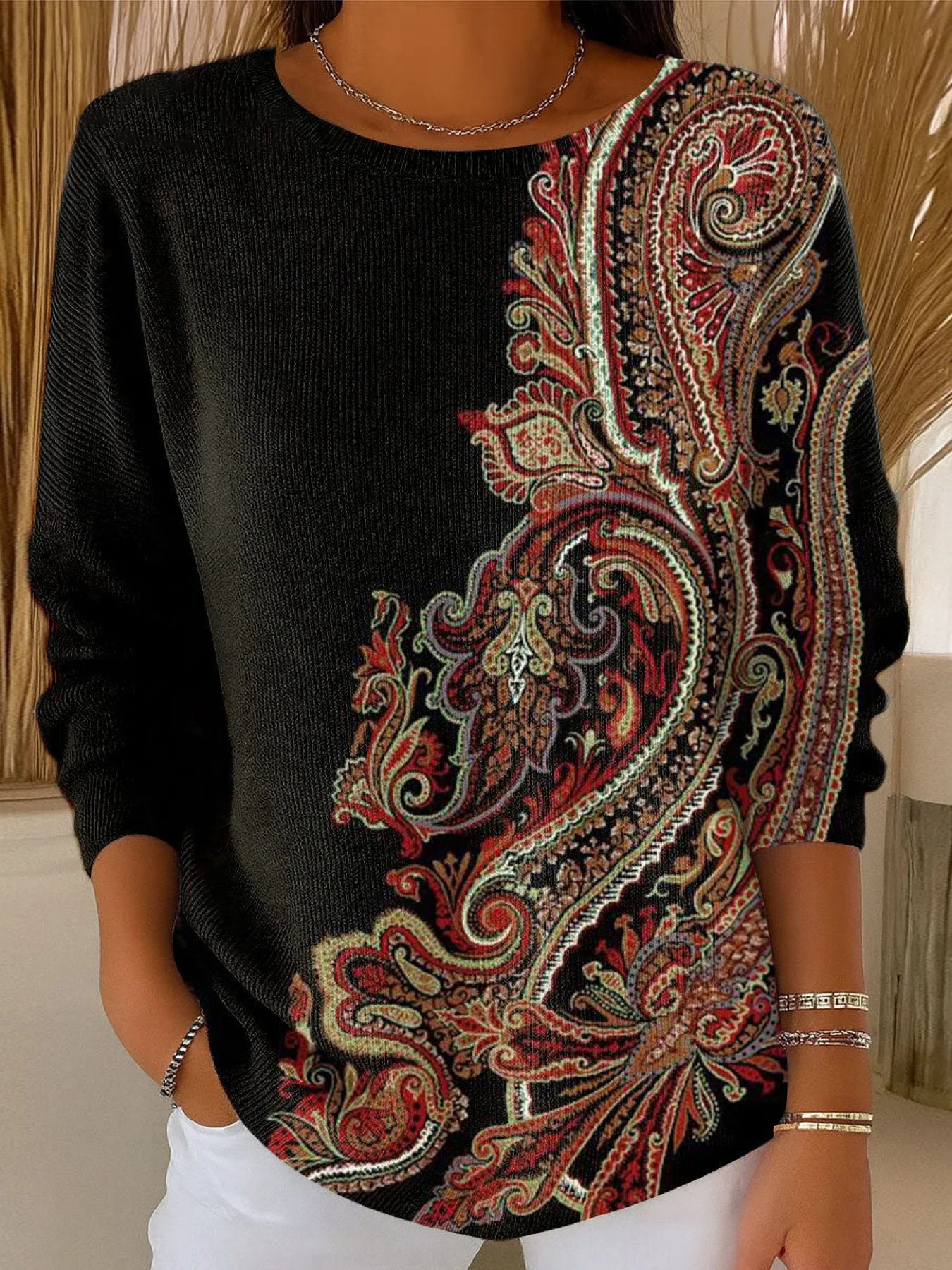 Casual Crew Neck Printing Sweater