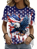 Women's Short Sleeve T-shirt Summer Blue America Flag Printing Jersey Crew Neck Daily Going Out Casual Top