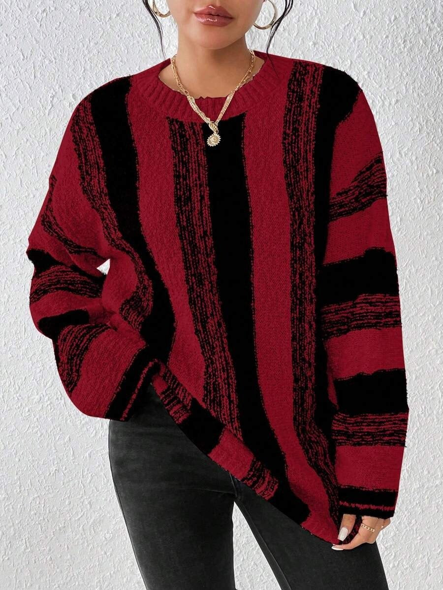 Simple Striped Wool/Knitting Split Joint Sweater
