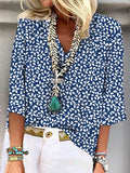 V Neck Floral Loose Casual Blouse