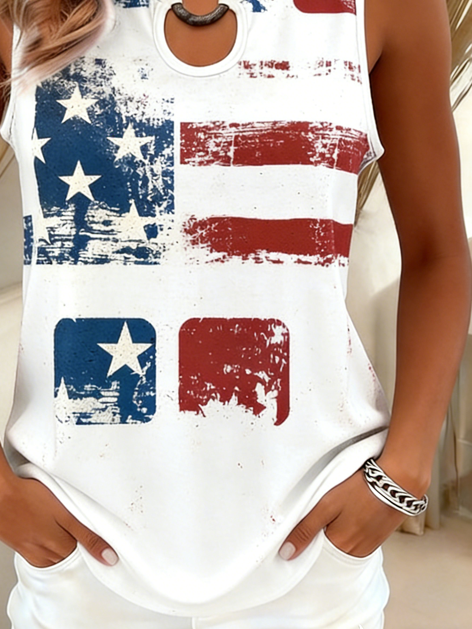 Cotton America Flag Vintage Loose Tank Top