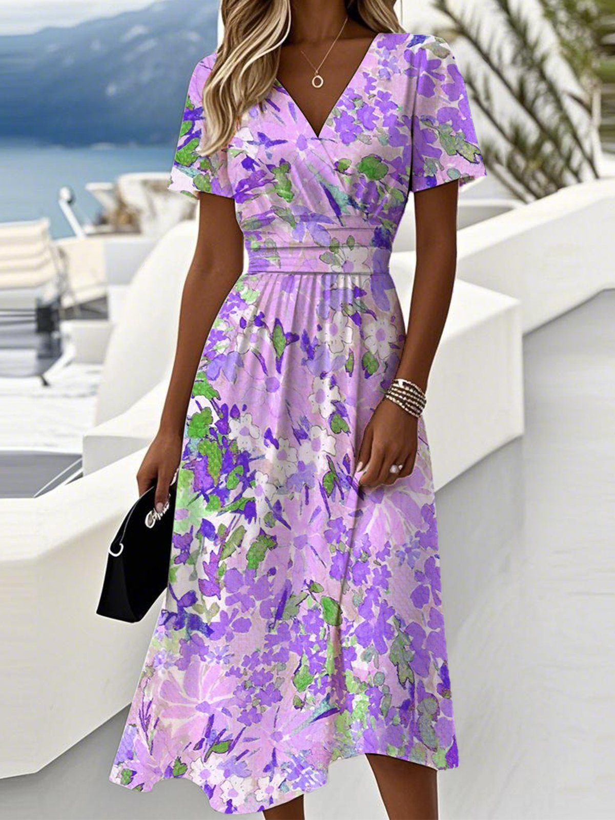 Casual V Neck Regular Fit Dress With No