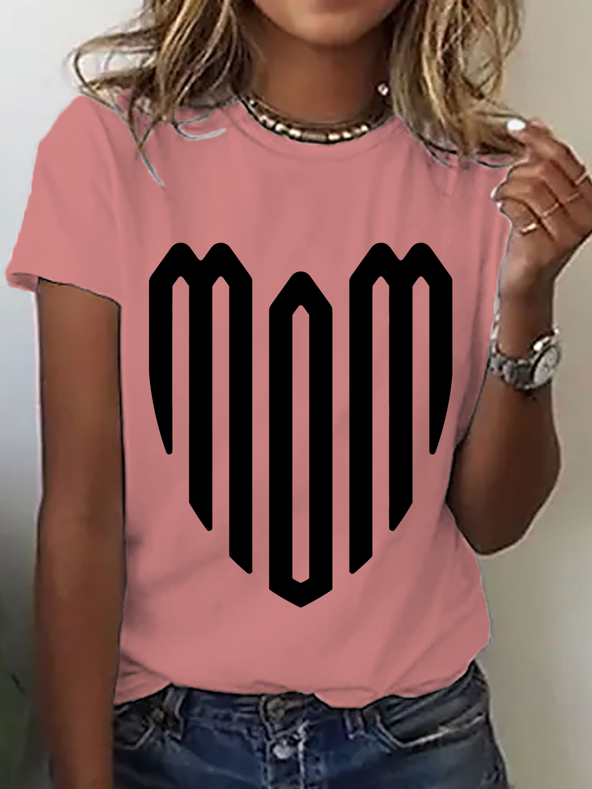 Mom Heart Print T-Shirt