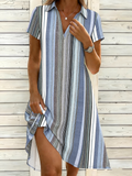 Casual Shawl Collar Striped Loose Shirt Dress With No