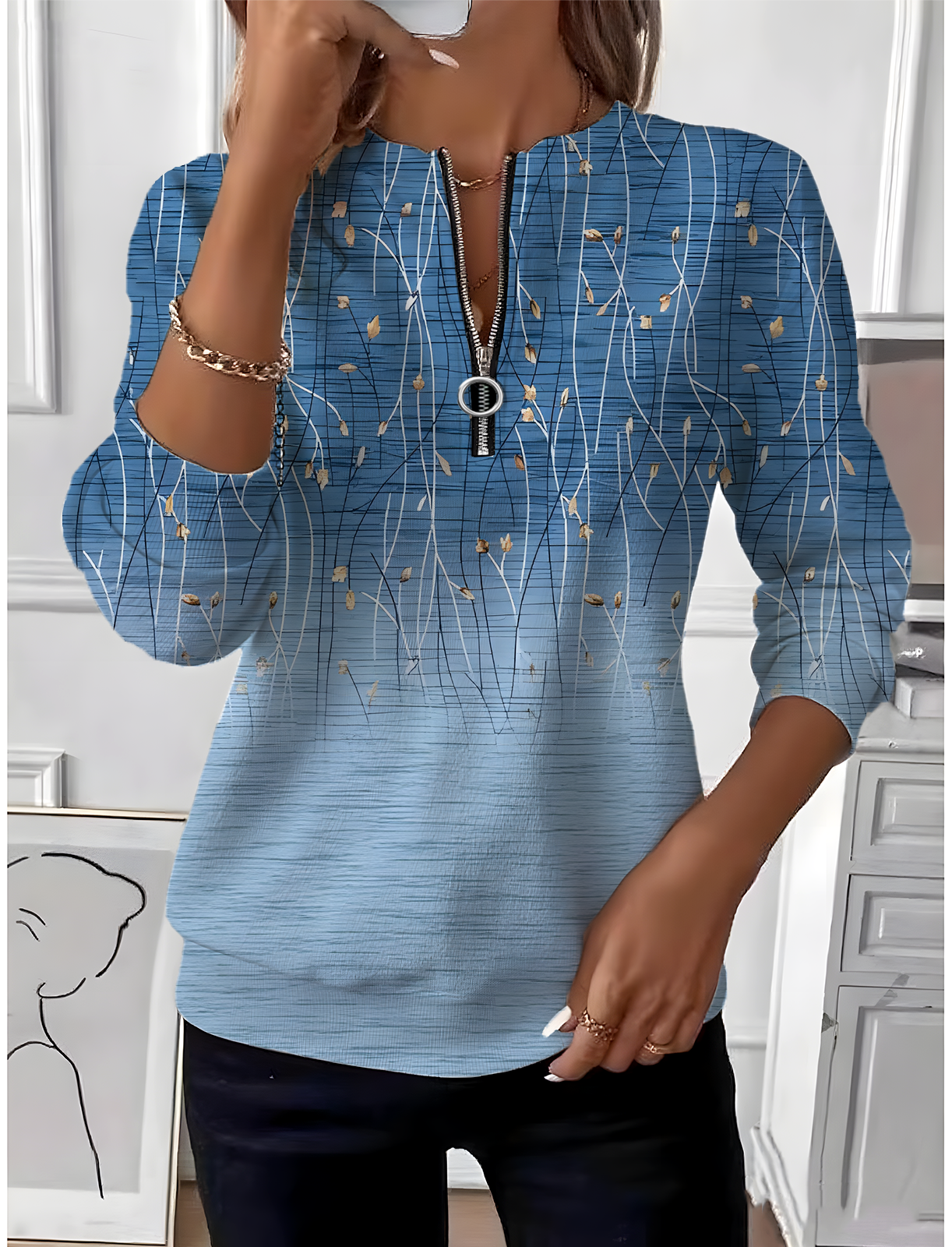 Casual Crew Neck Gradient Pattern Loose Sweatshirt