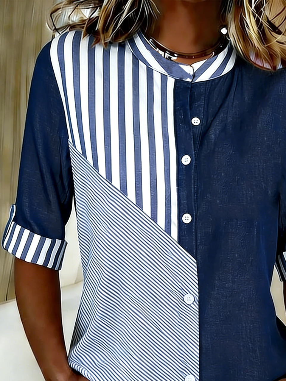 Geometric Elegant Cotton And Linen Shirt