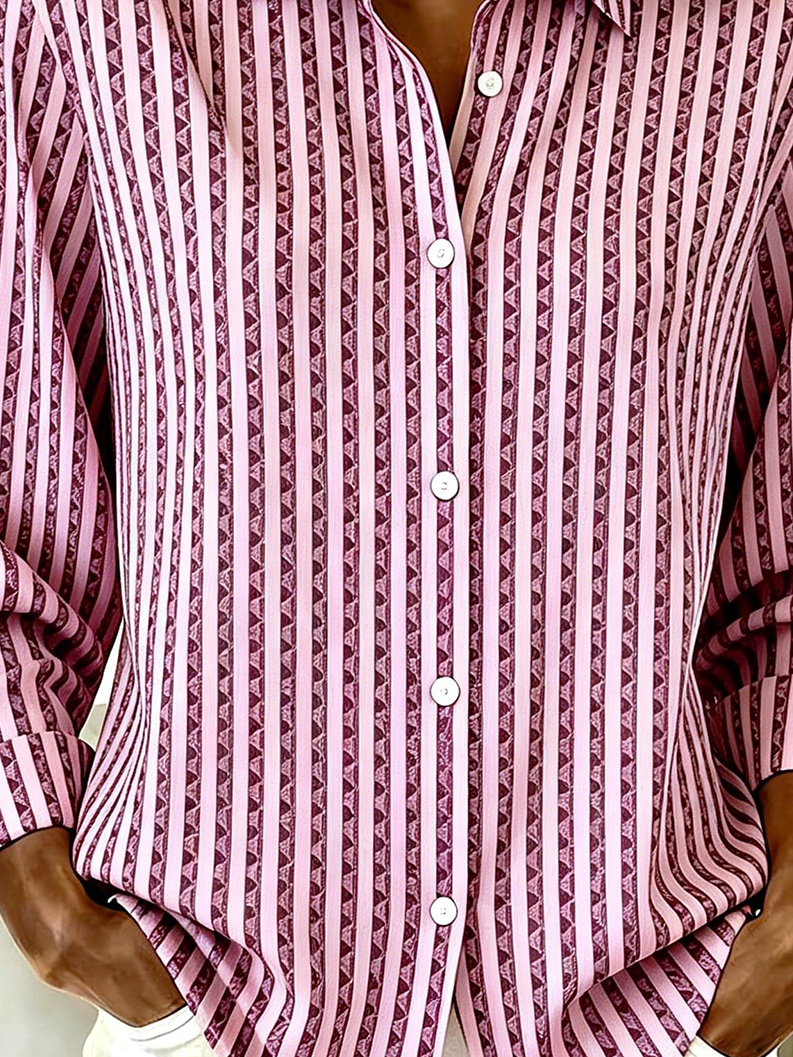 Striped Loose Shirt Collar Vintage Shirt
