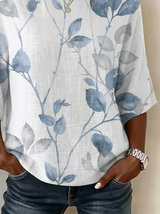 Women's Half Sleeve Blouse Summer White Floral Printing Crew Neck Daily Going Out Vintage Top