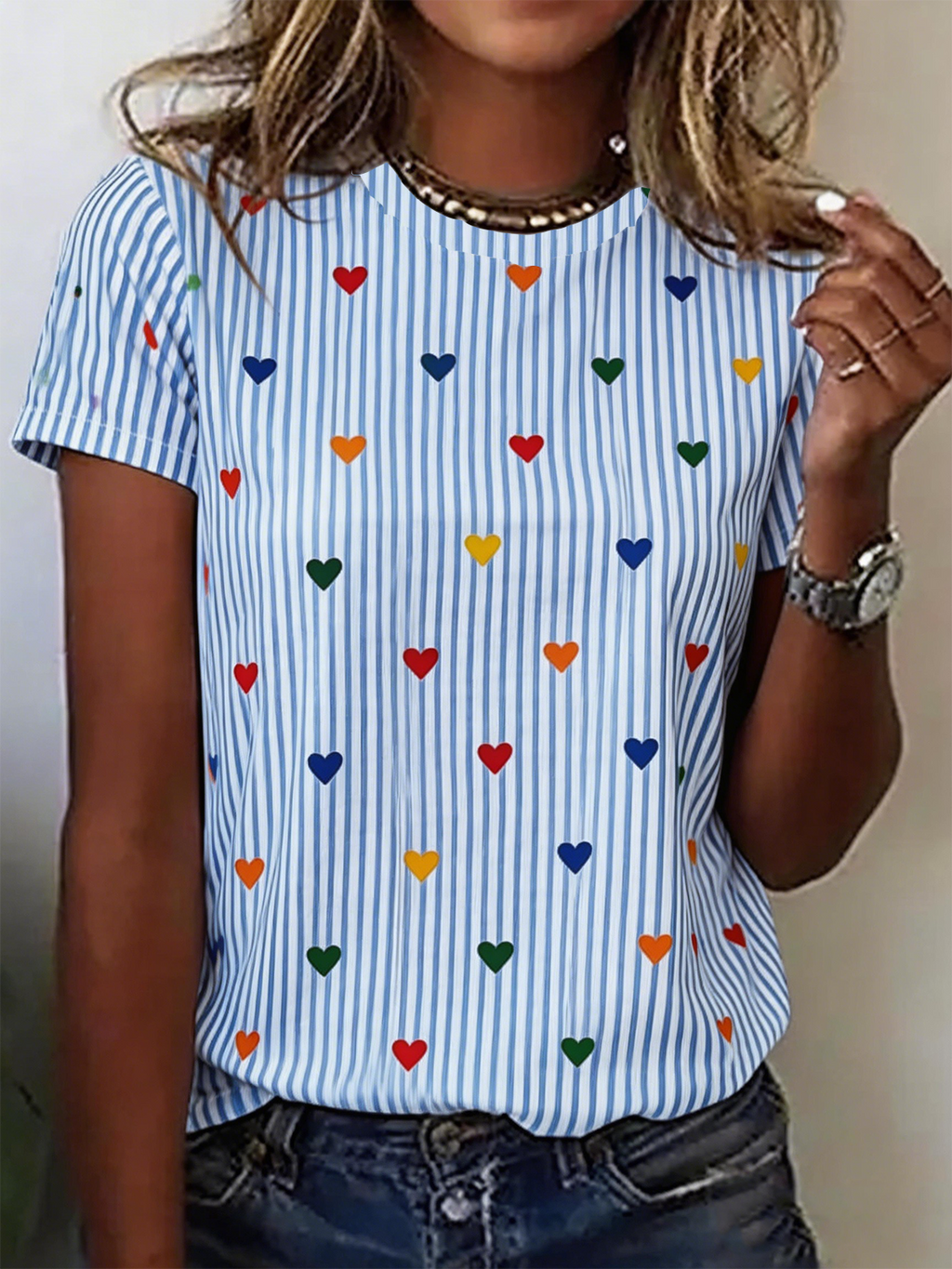 Cotton Striped Casual Regular Fit T-Shirt