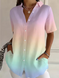 Women's Short Sleeve Shirt Summer As Picture Ombre Printing Shirt Collar Daily Going Out Casual Top