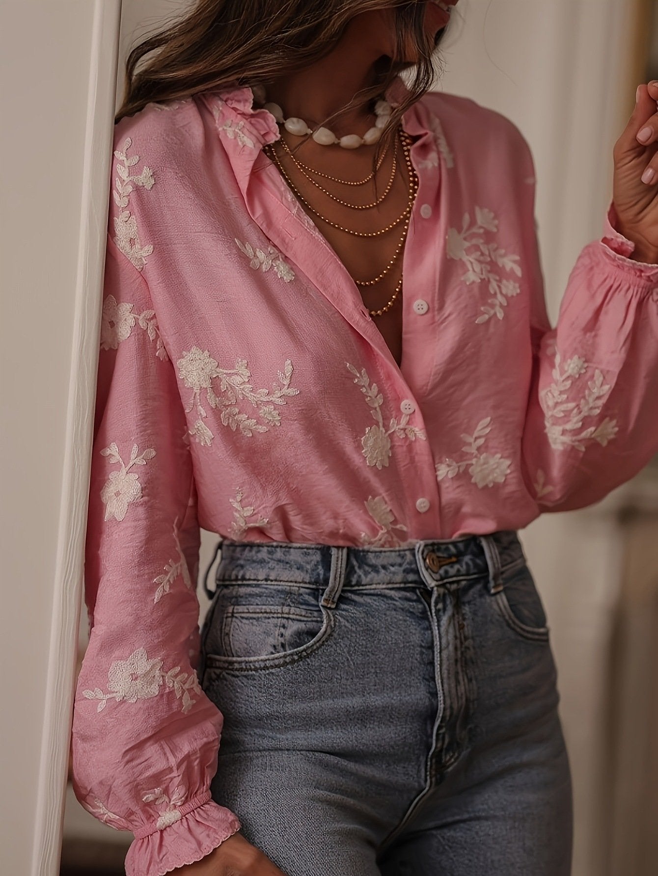 Loose Cotton Embroidery Patterns Vintage Shirt
