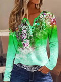 Loose Casual Floral V Neck Blouse