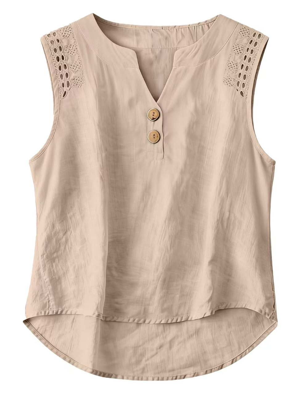 Cotton Casual Plain Lace V Neck Blouse
