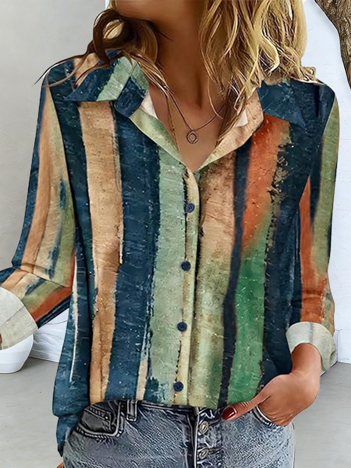 Shirt Collar Striped Loose Vintage Shirt