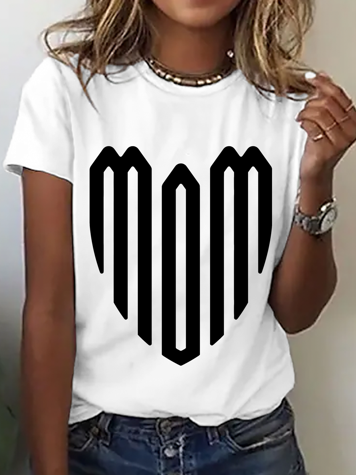 Mom Heart Print T-Shirt