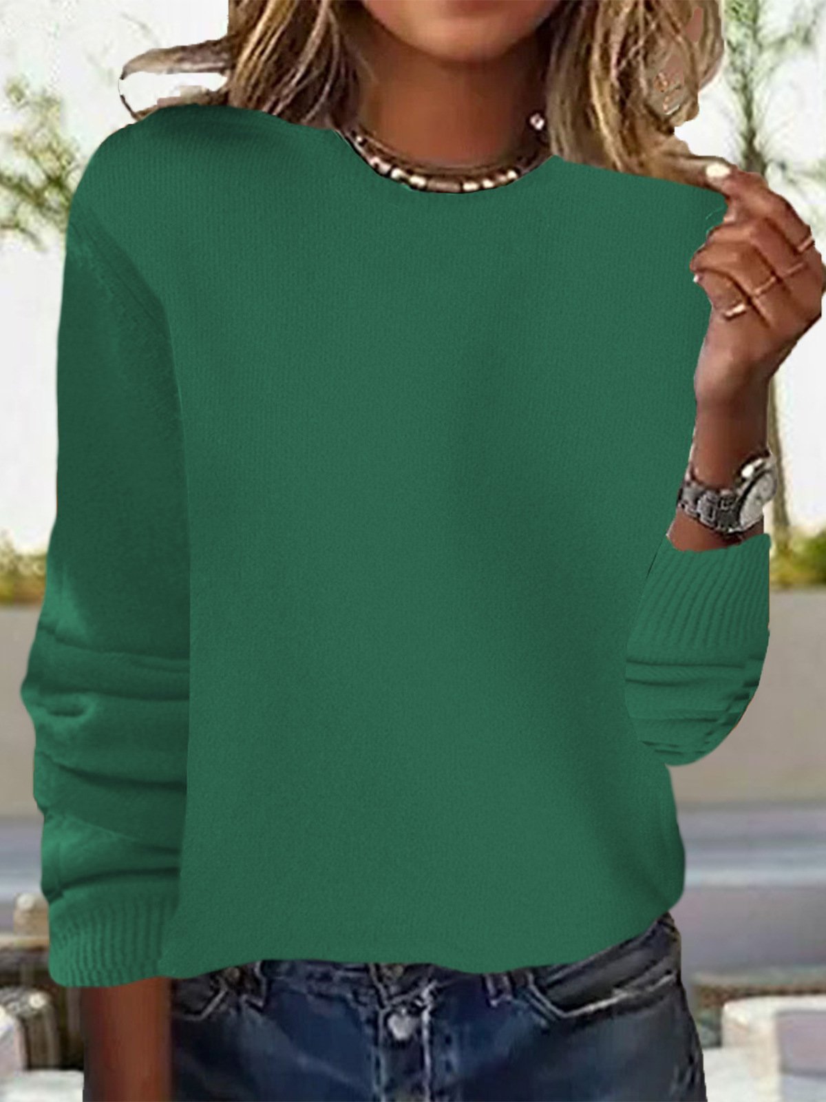 Women Casual Plain Spring/Fall Daily Loose Long Sleeve Yarn/Wool yarn H-Line Regular Sweaters