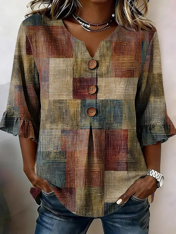 Women's Half Sleeve Blouse Summer As Picture Abstract Printing V Neck Daily Going Out Vintage Top