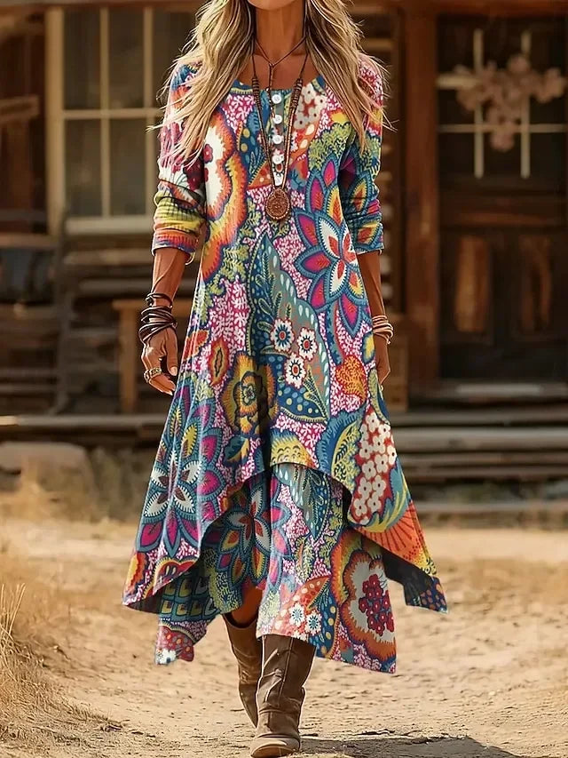 Casual Loose Crew Neck Chiffon Dress With No