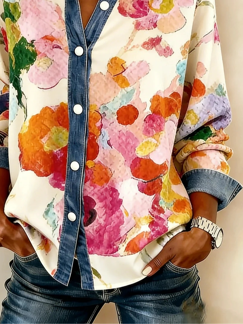 Floral Shirt Collar Loose Casual Shirt
