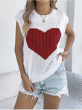 Knitted Heart Print Casual Regular Fit Batwing sleeve Crew Neck Valentine's Day Going Out Knit Top