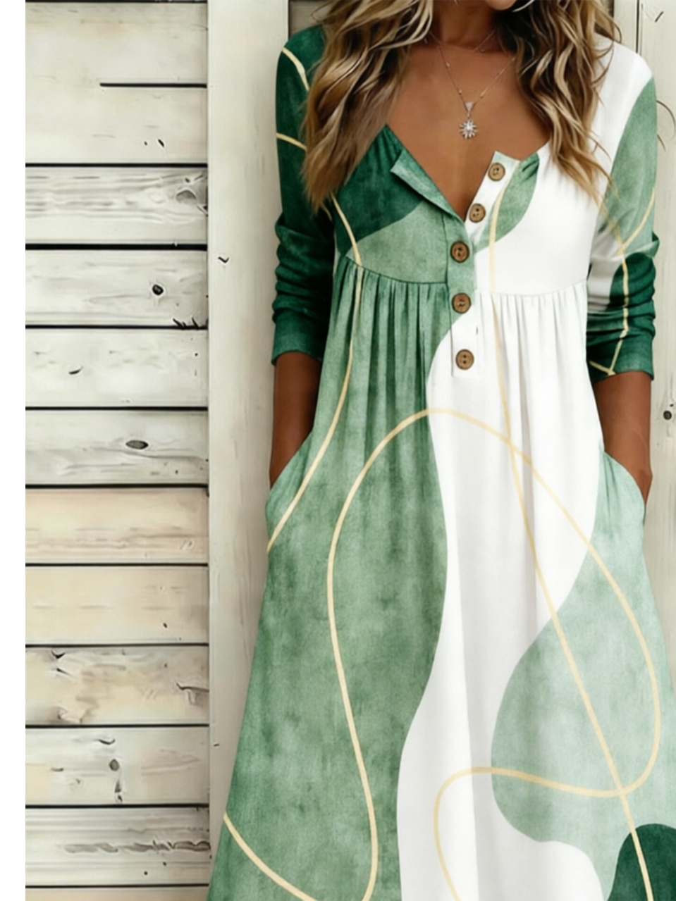 Geometric Half Open Collar Casual Loose Dress With No