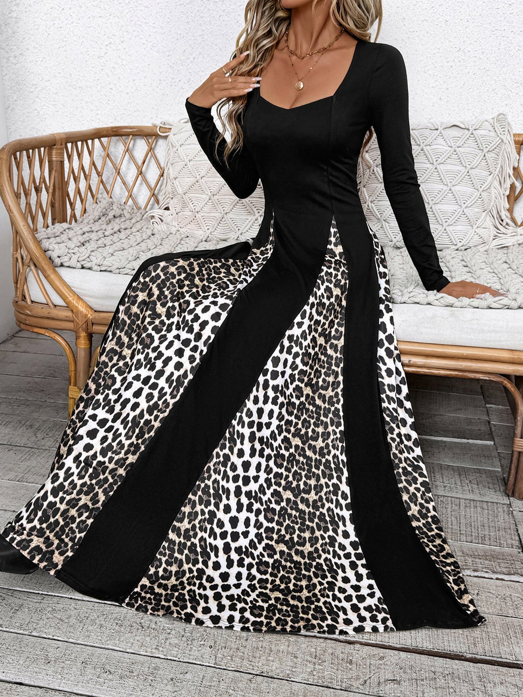 Vintage Regular Fit Others Leopard Dress With No