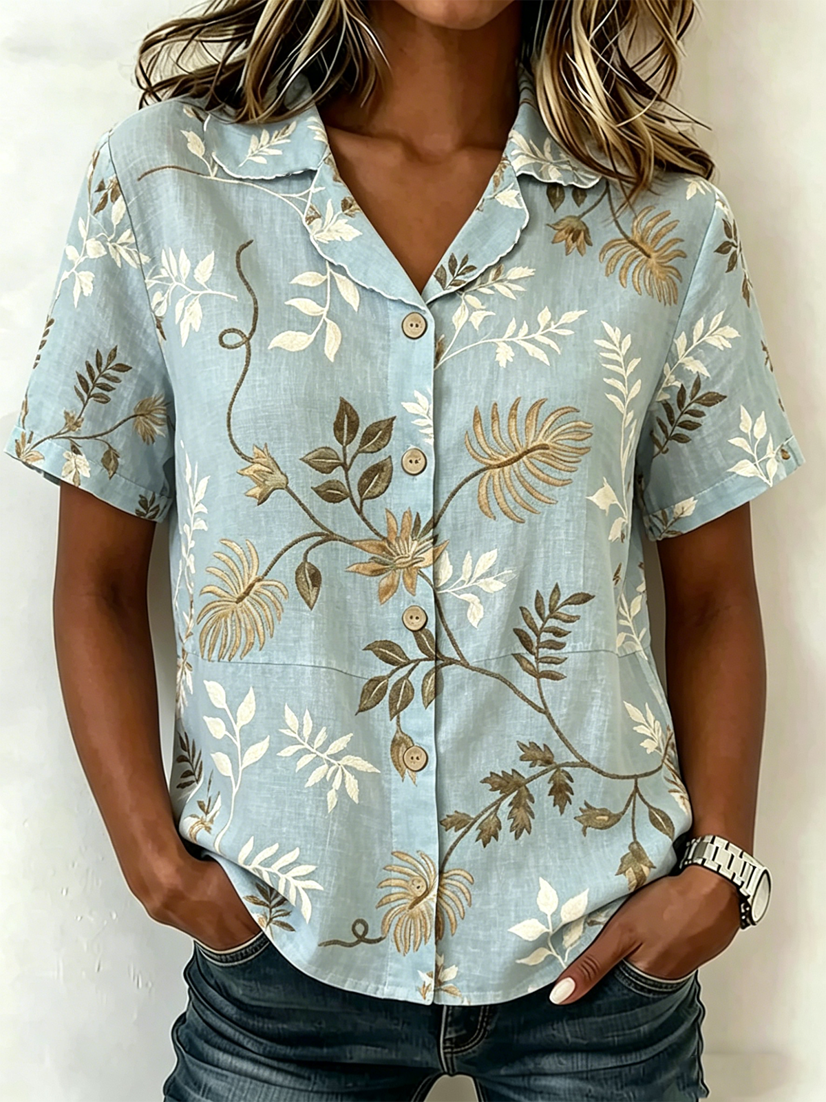 Shawl Collar Loose Floral Vintage Shirt