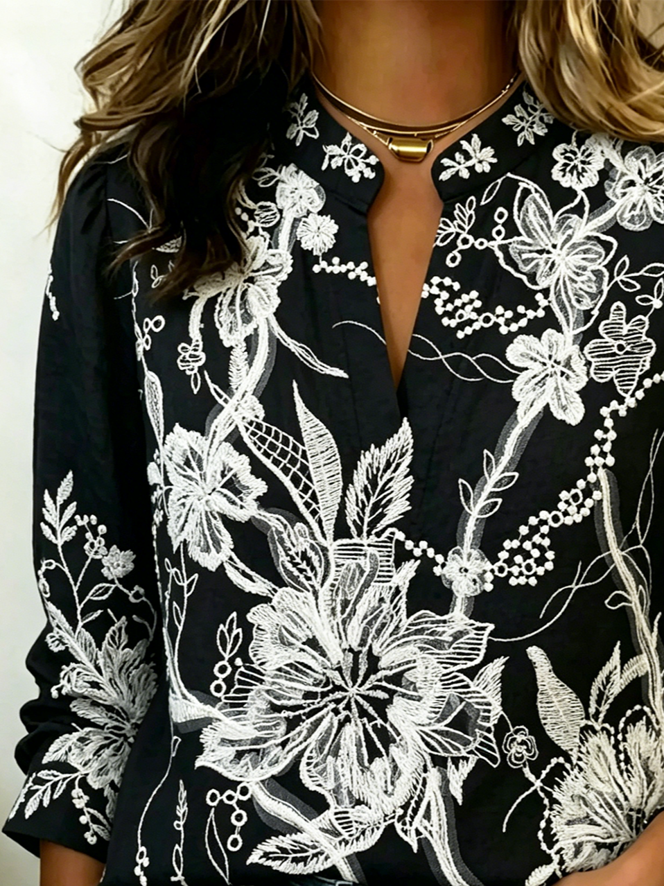 Loose Casual Floral V Neck Blouse