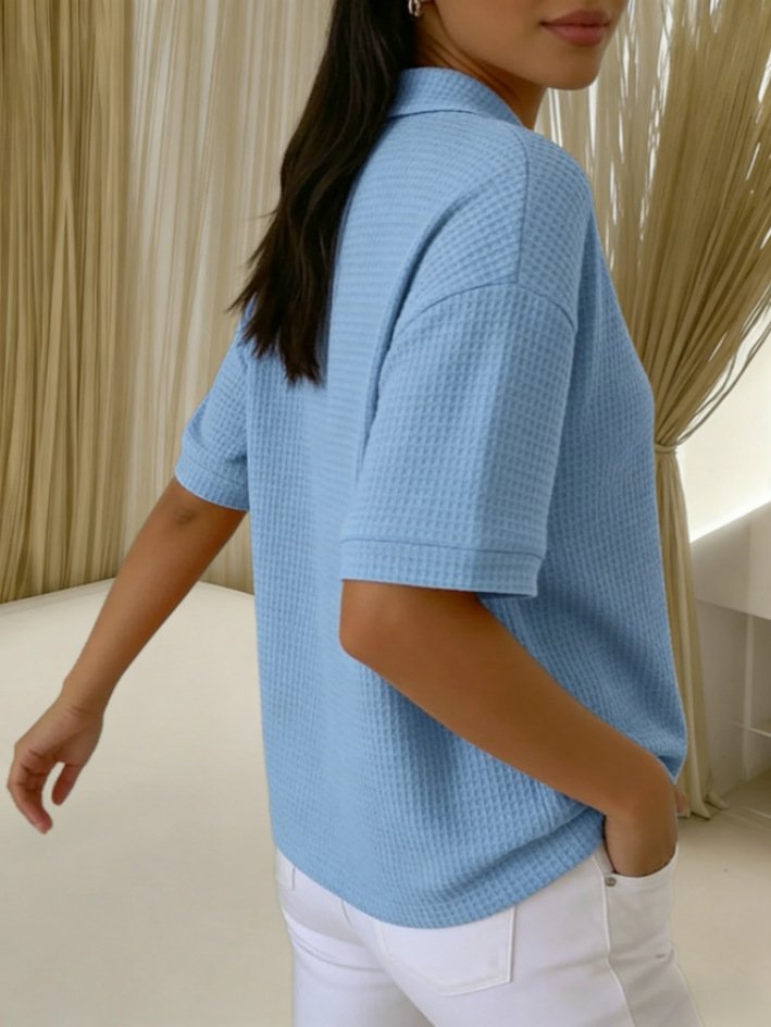 Loose Shawl Collar Vintage Plain T-Shirt
